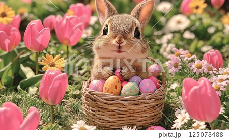 Rabbit Easter Eggs Background 125078488