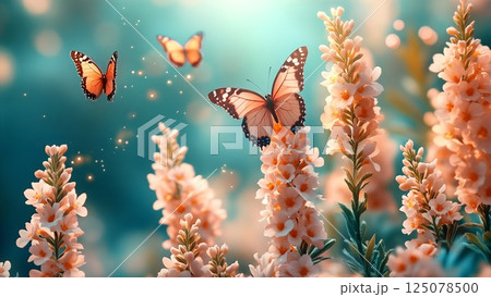 Butterfly and Flower Springtime Background 125078500