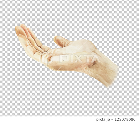 Human hand, open palm, taker gesture. Hand drawn watercolor illustration isolated on white. For Mother's day greeting cards, birthday cards, invitations, labels, banners. 125079086