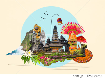 The collage on the theme of Bali, Indonesia. Tamples. Travel and vacation concept The collage on the theme of Bali, Indonesia. Tamples. Travel and vacation concept 125079753