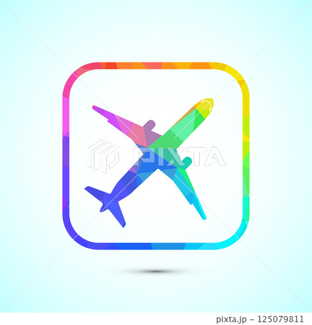 Airplane icon design illustration. Flight transport sign. Travel, holiday symbol in low poly style 125079811