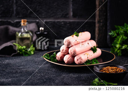 Boiled pork sausages with spices Boiled pork sausages with spices 125080216