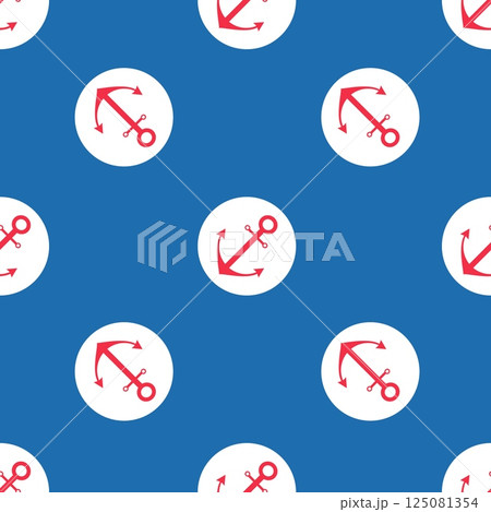 Seamless pattern with anchors. Cute blue and white marine seamless background. Simple vector illustration. Classic print for kids apparel, scrapbooking, wallpaper, wrapping paper 125081354