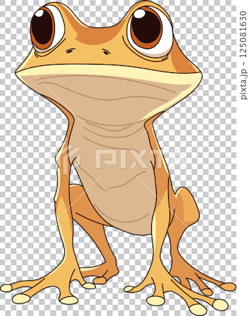 Cartoon frog standing with big eyes. The amphibian is cute and whimsical, isolated on a black background, designed in cartoon style. 125081630