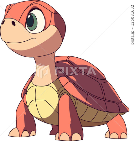 An illustration of a cute orange turtle with a patterned shell, standing and looking ahead against a black background. An illustration of a cute orange turtle with a patterned shell, standing and looking ahead against a black background. 125081632