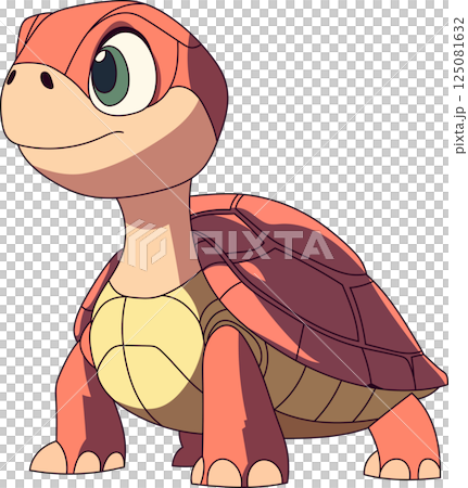 An illustration of a cute orange turtle with a patterned shell, standing and looking ahead against a black background. An illustration of a cute orange turtle with a patterned shell, standing and looking ahead against a black background. 125081632