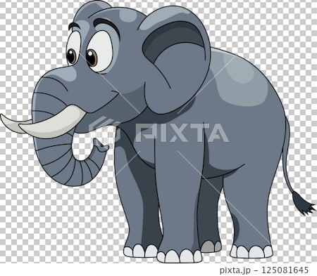 A cartoon elephant is depicted with a friendly expression, showcasing its large ears, tusks, and trunk. It's set against a black background. A cartoon elephant is depicted with a friendly expression, showcasing its large ears, tusks, and trunk. It's set against a black background. 125081645