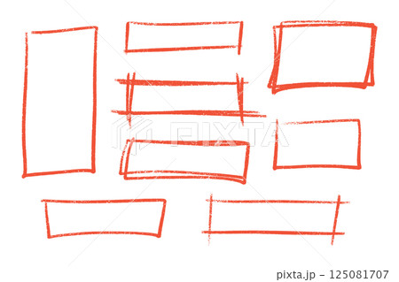 Rectangle highlight red crayon set - sketchy hand drawn rough shapes ink underlining, graphic elements marker in grunge style for emphasizing important information and drawing attention to text 125081707