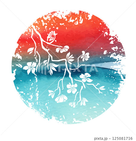 Art natural landscape background with watercolor texture vector. Abstract Japanese Sakura. hand drawing. Not AI 125081716
