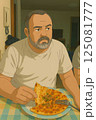 fat man eating pizza in pizzeria fat man eating pizza in pizzeria 125081777