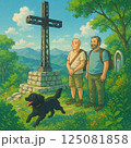 a man and a woman with a dog on a walk in the park with a dog a man and a woman with a dog on a walk in the park with a dog 125081858
