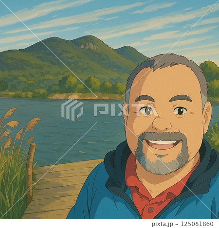 a portrait of a happy senior man and a beard in the nature 125081860
