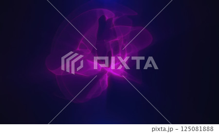 Purple glowing abstract sphere shape resembling energy waves on a dark background Purple glowing abstract sphere shape resembling energy waves on a dark background 125081888