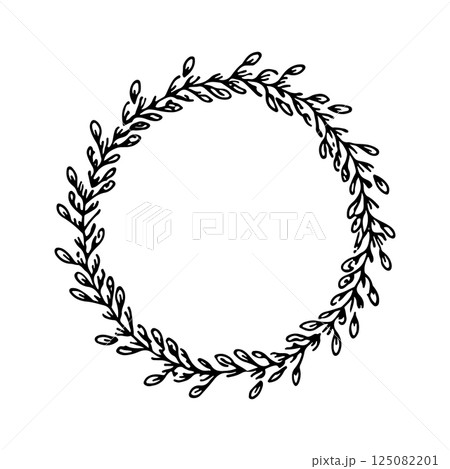 A classic hand-drawn botanical wreath with clean, natural curves and soft foliage. 125082201