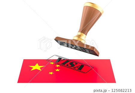 Chinese Visa Approved with Rubber Stamp and Chinese flag, 3D rendering 125082213