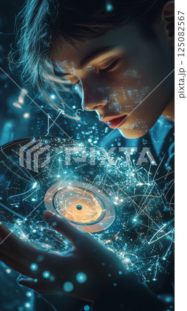 Generation Beta teenager explores the magic of vinyl records in a digital world 125082567