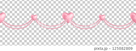 Coquette hearts, beads and necklaces in pastel pink color. Isolated watercolor seamless border of delicate pastel trendy accessories hand drawn for cutecore, romantic design, fabric, packaging tape Coquette hearts, beads and necklaces in pastel pink color. Isolated watercolor seamless border of delicate pastel trendy accessories hand drawn for cutecore, romantic design, fabric, packaging tape 125082809