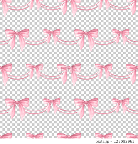 Coquette Bows, beads and necklaces in pastel pink color. Isolated watercolor seamless pattern of pendants hand drawn for cutecore, romantic design, fabric print, textile, wrapping paper and scrapbook Coquette Bows, beads and necklaces in pastel pink color. Isolated watercolor seamless pattern of pendants hand drawn for cutecore, romantic design, fabric print, textile, wrapping paper and scrapbook 125082963