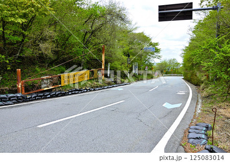 山梨県と神奈川県の県境に位置する三国峠　車道を横断する縦走路 125083014