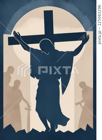 The Passion of Christ Minimalist Watercolor Illustration of Sacrifice, Faith, and Easter Redemption 125083296