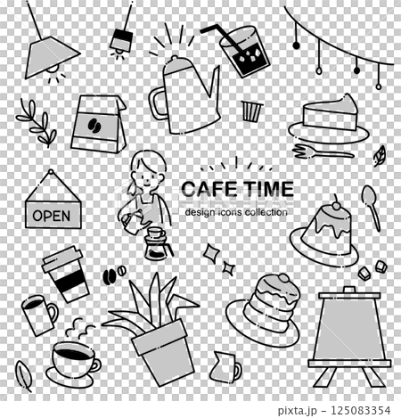 簡單的手繪咖啡館圖示集 — 咖啡店、員工和食物的鬆散商業插圖 簡單的手繪咖啡館圖示集 — 咖啡店、員工和食物的鬆散商業插圖 125083354