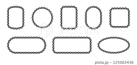 Frame with scallop edge. Lace borders with pattern for photo. Collection of vector template elements for design isolated on white background. 125083436