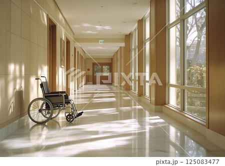 介護施設の廊下と車椅子、訪問介護・福祉イメージ 介護施設の廊下と車椅子、訪問介護・福祉イメージ 125083477