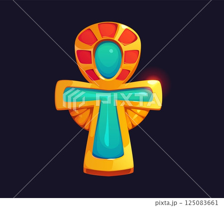 Egyptian ankh religious symbol, ancient Egypt game icon, treasure asset with a golden frame and turquoise gemstone inlays, emitting a mystical glow, evoking a sense of ancient power and divine energy Egyptian ankh religious symbol, ancient Egypt game icon, treasure asset with a golden frame and turquoise gemstone inlays, emitting a mystical glow, evoking a sense of ancient power and divine energy 125083661