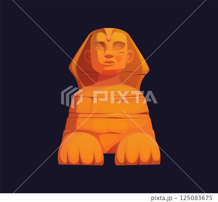 Ancient sphinx Egypt game icon, Egyptian treasure asset. Isolated cartoon vector famous stone monument, statue in Giza desert. Tomb, historical sight emphasizing mythical and historical significance 125083675