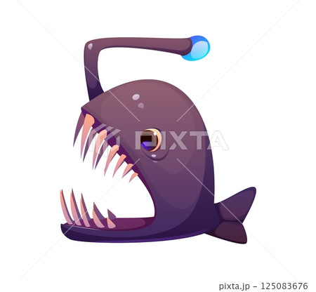 Cartoon underwater font anglerfish digit 5 five. Sea life mathematics typeset digit, aquatic animal isolated vector font figure or number, underwater nature creature math typeface numeral symbol 125083676