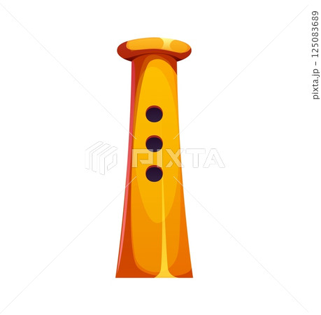 Cartoon musical font letter I as a flute with three black finger holes, music wind instrument typeface, entertainment funny type, English alphabet symbol. Isolated vector abc sign, musician equipment 125083689