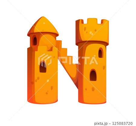 Summer holiday trip cartoon font sand castle letter N. Holiday trip type sign, tourist travel vector font element. Summer leisure kids ABC typeface letter or vacation English alphabet typeset symbol Summer holiday trip cartoon font sand castle letter N. Holiday trip type sign, tourist travel vector font element. Summer leisure kids ABC typeface letter or vacation English alphabet typeset symbol 125083720