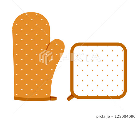 Oven Gloves Mitt and potholder cartoon sepia polka dot pattern Fashion hand accessory clothing technical illustration  125084090