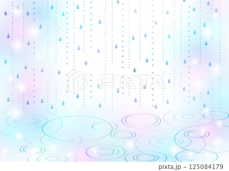 虹色の雨降り背景、イラスト、かわいい、横 125084179