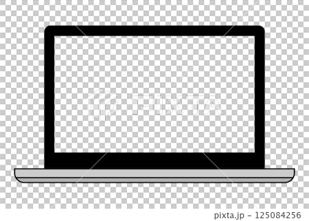 ノートパソコンの正面イラスト。シンプルなデバイスの正面図。空白画面。アイコン、フレーム、背景。 ノートパソコンの正面イラスト。シンプルなデバイスの正面図。空白画面。アイコン、フレーム、背景。 125084256