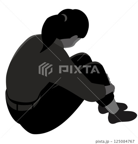 悩みや苦しみを抱えて孤独にうずくまる女性のベクターイラスト 悩みや苦しみを抱えて孤独にうずくまる女性のベクターイラスト 125084767