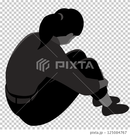 悩みや苦しみを抱えて孤独にうずくまる女性のベクターイラスト 悩みや苦しみを抱えて孤独にうずくまる女性のベクターイラスト 125084767