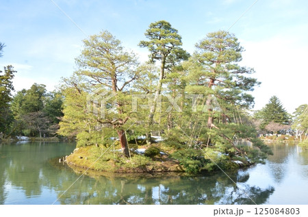 霞ヶ池の「蓬莱島(亀甲島)」(兼六園/石川県金沢市兼六町) 霞ヶ池の「蓬莱島(亀甲島)」(兼六園/石川県金沢市兼六町) 125084803