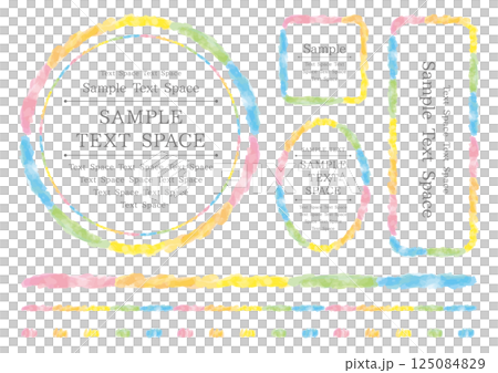 Set of 4 rainbow watercolor frames and 3 lines 125084829