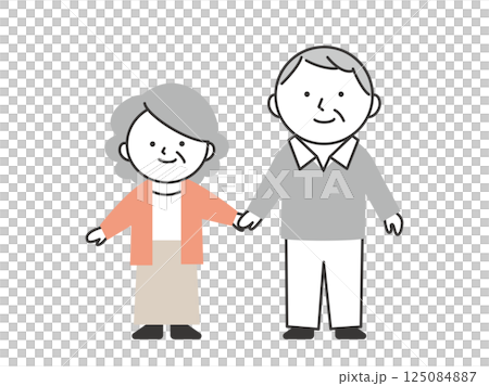 Illustration of an elderly couple holding hands with a smile - Simple and cute lifestyle of elderly couple 125084887