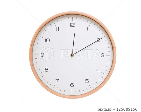 Minimal wall clock with light wood frame and white face displaying 00:10 or 12:10. Perfect for clean, modern concepts about time and scheduling. Minimal wall clock with light wood frame and white face displaying 00:10 or 12:10. Perfect for clean, modern concepts about time and scheduling. 125085156