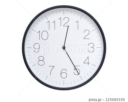 Simple wall clock with black frame and white face displaying 00:25 or 12:25. Ideal for time, schedule, and punctuality themes. Simple wall clock with black frame and white face displaying 00:25 or 12:25. Ideal for time, schedule, and punctuality themes. 125085330