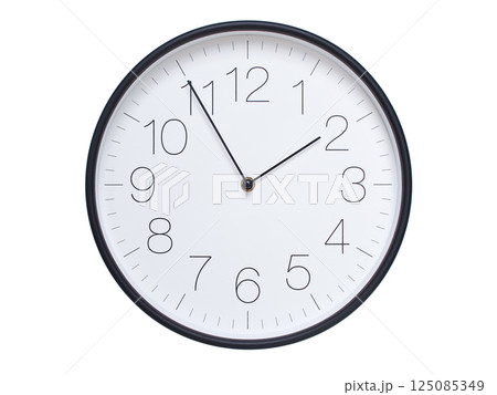 Simple wall clock with black frame and white face displaying 01:55 or 13:55. Ideal for time, schedule, and punctuality themes. Simple wall clock with black frame and white face displaying 01:55 or 13:55. Ideal for time, schedule, and punctuality themes. 125085349