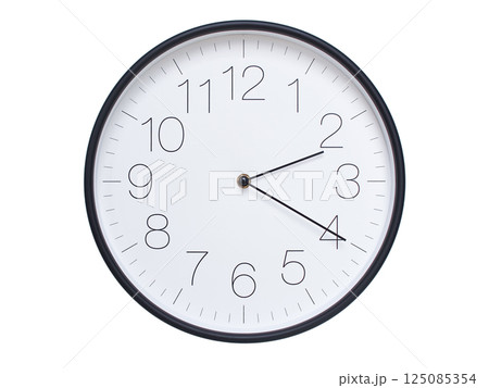 Simple wall clock with black frame and white face displaying 02:20 or 14:20. Ideal for time, schedule, and punctuality themes. Simple wall clock with black frame and white face displaying 02:20 or 14:20. Ideal for time, schedule, and punctuality themes. 125085354