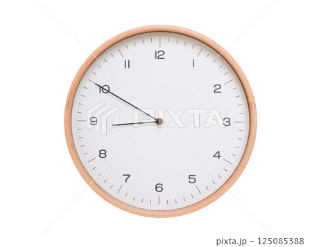 Minimal wall clock with light wood frame and white face displaying 08:50 or 20:50. Perfect for clean, modern concepts about time and scheduling. Minimal wall clock with light wood frame and white face displaying 08:50 or 20:50. Perfect for clean, modern concepts about time and scheduling. 125085388