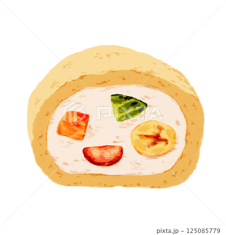 水彩で描いたロールケーキ 125085779