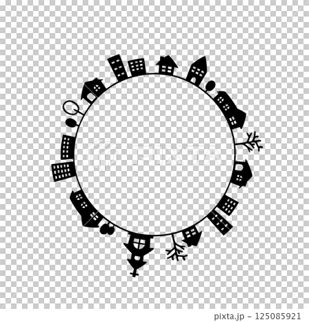Simple hand-drawn cute cityscape frame Simple hand-drawn cute cityscape frame 125085921