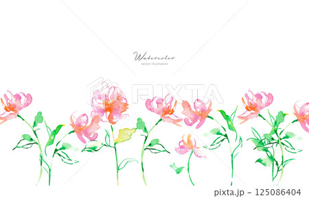 水彩画。水彩タッチのベクターピンクの花イラスト。草木のベクターイラスト。花の切り取りセット。 水彩画。水彩タッチのベクターピンクの花イラスト。草木のベクターイラスト。花の切り取りセット。 125086404