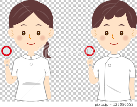 正解の札を持った看護師の男女のイラスト 125086552