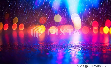 カラフルな雨と光の玉ボケが美しい幻想的な背景 カラフルな雨と光の玉ボケが美しい幻想的な背景 125086970